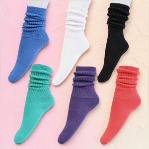 Hot Feet Slouch Socks Girls 9-12 Years Assorted Color Six Pack Cotton Blend NEW